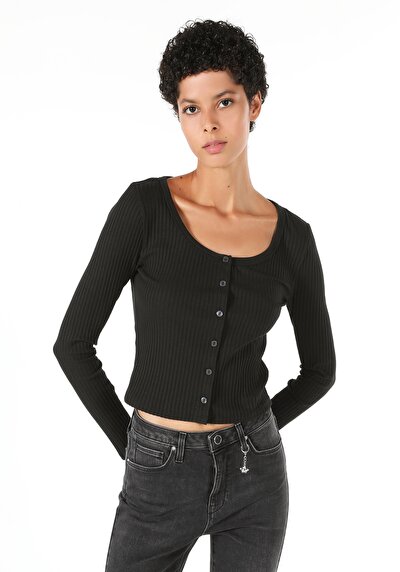 Image de T-shirt À Manches Longues Noir Slim Fit Femme