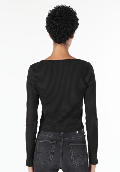 Image de T-shirt À Manches Longues Noir Slim Fit  Femme