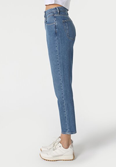 Afficher les détails de 896  Maria Pantalon Bleu   En  Mom Fit Femme
