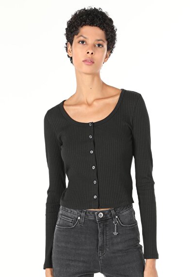 Image de T-shirt À Manches Longues Noir Slim Fit  Femme