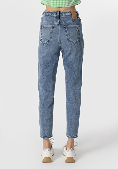 Image de 896 Maria Pantalon Bleu En Mom Fit Femme