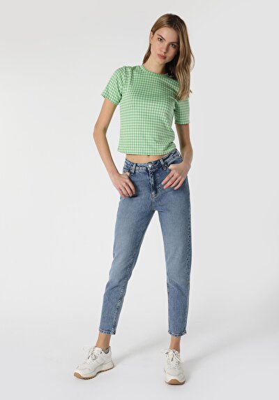 Image de 896 Maria Pantalon Bleu En Mom Fit Femme