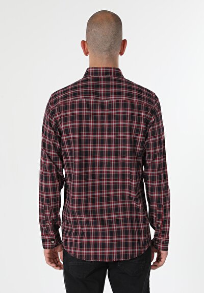 Image de Chemise À Manches Longues Rouge Regular Fit Plaid Flanelle Homme