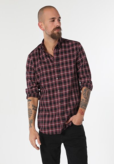Image de Chemise À Manches Longues Rouge Regular Fit Plaid Flanelle Homme