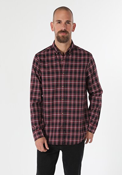 Image de Chemise À Manches Longues Rouge Regular Fit Plaid Flanelle Homme