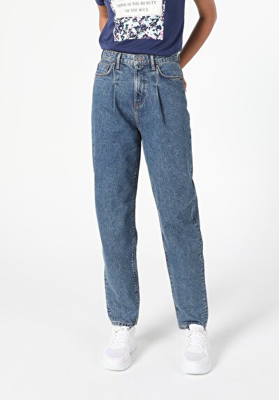 Image de 886 Dennis Pantalon Bleu Tapered Leg  En  Slouchy Fit Femme