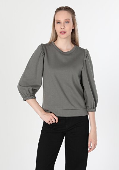 Image de T-shirt À Manches Longues Gris Regular Fit Femme