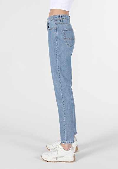 Image de 896  Maria Pantalon Bleu Tapered Leg  En  Mom Fit Femme