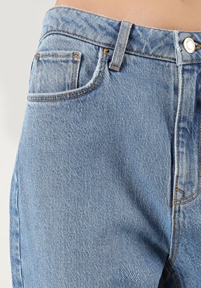 Image de 896  Maria Pantalon Bleu Tapered Leg  En  Mom Fit Femme