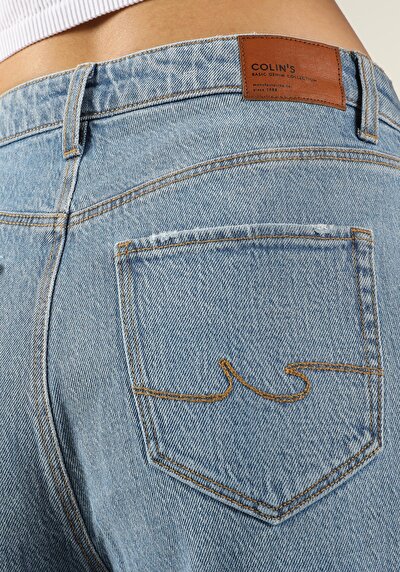Afficher les détails de 896  Maria Pantalon Bleu Tapered Leg  En  Mom Fit Femme