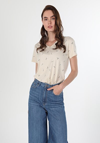 Image de T-shirt À Manches Courtes Ecru   Femme