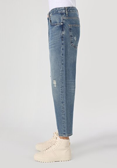 Afficher les détails de 057 Milas Pantalon Bleu   En  Loose Relaxed Fit Homme