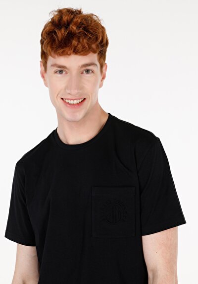 Afficher les détails de T-shirt À Manches Courtes Noir Regular Fit Droit Homme