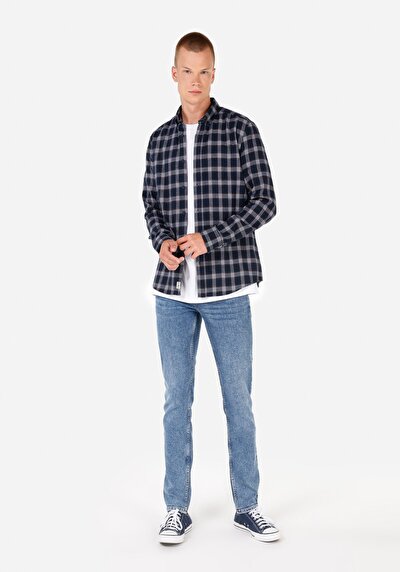 Image de Chemise À Manches Longues Marine Slim Fit   Homme