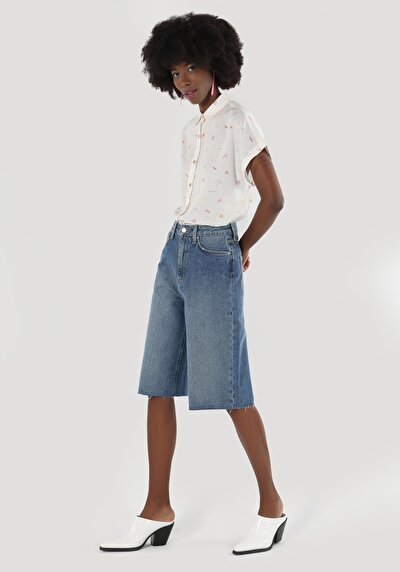 Afficher les détails de Short Bleu Wıde Fit Femme