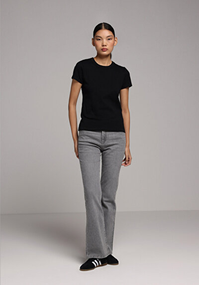 Image de T-shirt À Manches Courtes Noir Slim Fit Droit Femme