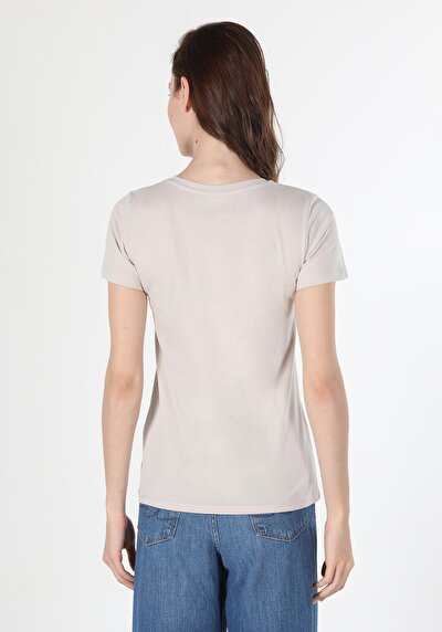 Afficher les détails de T-shirt À Manches Courtes Beige   Femme