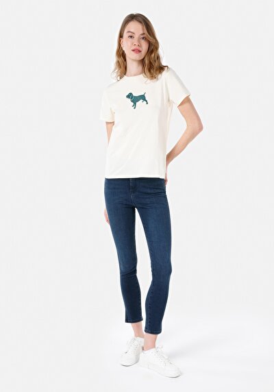 Image de T-shirt À Manches Courtes Beige Regular Fit Imprimé Femme