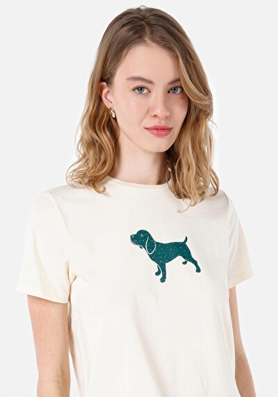 Image de T-shirt À Manches Courtes Beige Regular Fit Imprimé Femme