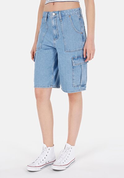 Afficher les détails de Short Bleu Cargo Fit Femme