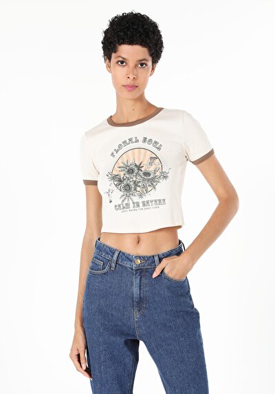 Image de T-shirt À Manches Courtes Ecru   Femme