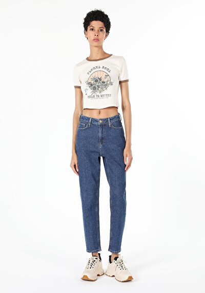 Image de 896  Maria Pantalon Bleu Tapered Leg  En  Mom Fit Femme