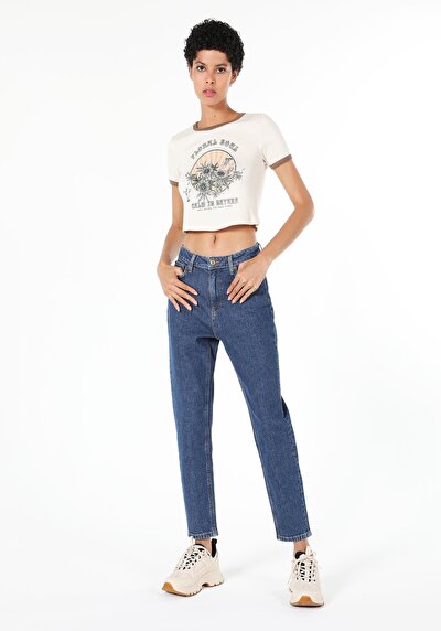 Image de 896 Maria Pantalon Bleu Tapered Leg En Mom Fit Femme