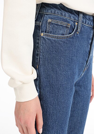 Image de 896  Maria Pantalon Bleu Tapered Leg  En  Mom Fit Femme