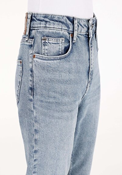 Image de 896  Maria Pantalon Bleu Tapered Leg  En  Mom Fit Femme