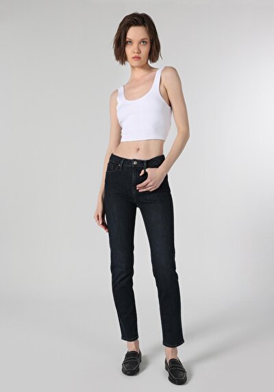 Image de 703 Carla Pantalon Bleu Foncé   En  Slim Fit Femme