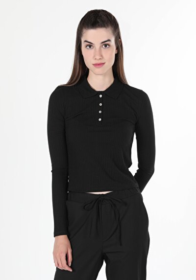 Image de T-shirt À Manches Longues Noir Slim Fit  Femme