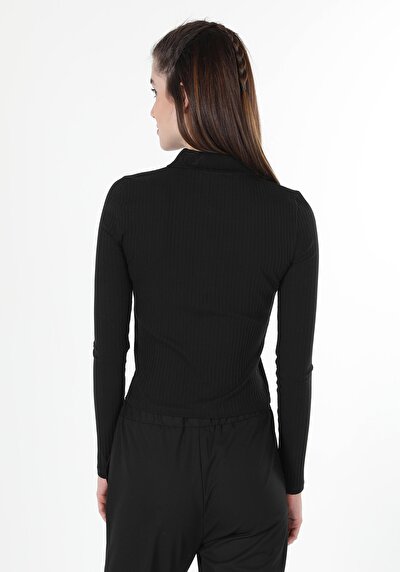 Image de T-shirt À Manches Longues Noir Slim Fit Femme