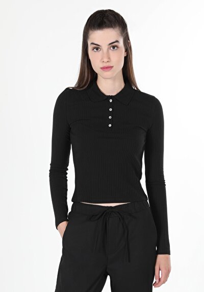 Image de T-shirt À Manches Longues Noir Slim Fit  Femme