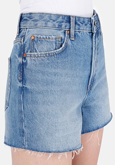 Afficher les détails de Short Bleu Mom Fit Femme