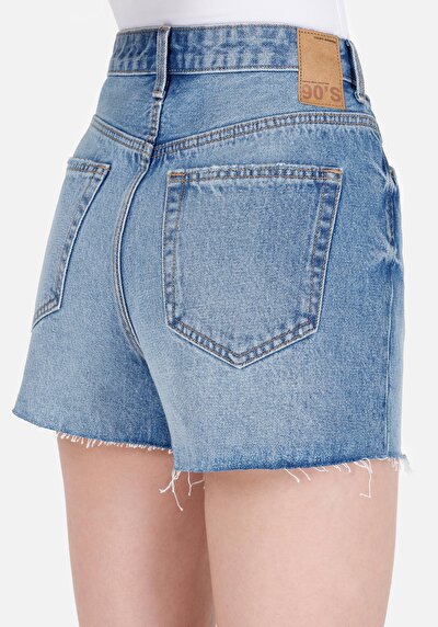 Afficher les détails de Short Bleu Mom Fit Femme
