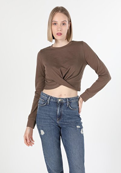 Image de T-shirt À Manches Longues Marron Slim Fit  Femme