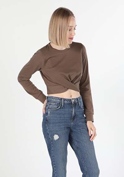 Image de T-shirt À Manches Longues Marron Slim Fit  Femme