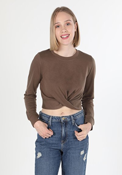 Image de T-shirt À Manches Longues Marron Slim Fit  Femme