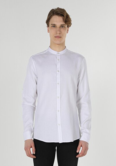 Image de Chemise À Manches Longues Blanc Slim Fit   Homme