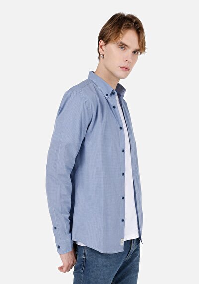 Image de Chemise À Manches Longues Bleu Slim Fit Homme