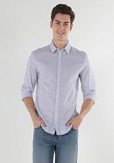 Image de Chemise À Manches Longues Bleu Slim Fit   Homme