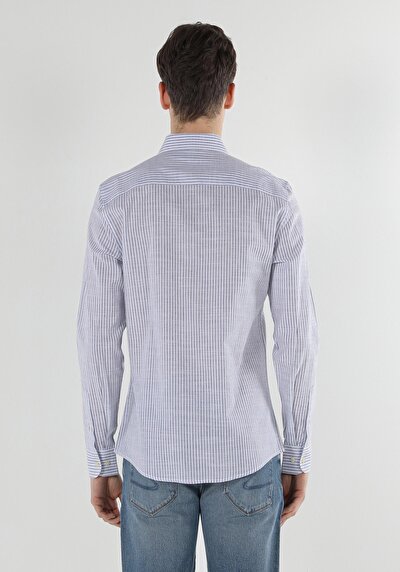 Image de Chemise À Manches Longues Bleu Slim Fit   Homme