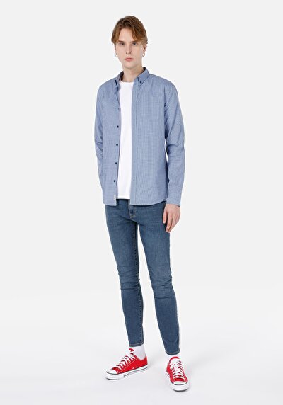 Afficher les détails de Chemise À Manches Longues Bleu Slim Fit   Homme