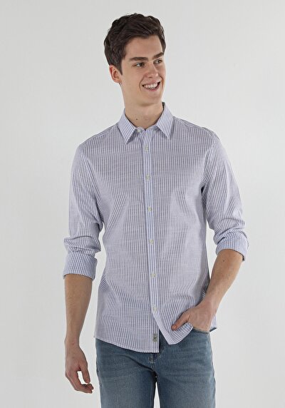 Image de Chemise À Manches Longues Bleu Slim Fit   Homme