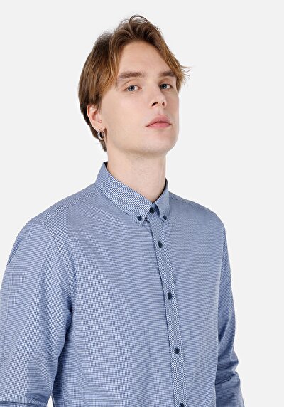 Image de Chemise À Manches Longues Bleu Slim Fit Homme