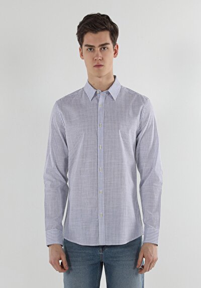 Image de Chemise À Manches Longues Bleu Slim Fit   Homme