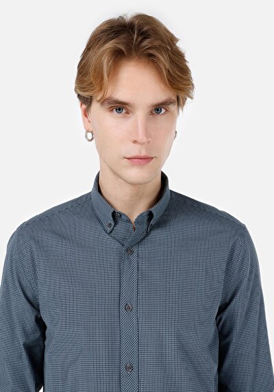Image de Chemise À Manches Longues Vert Slim Fit Homme