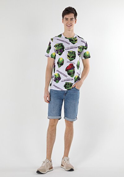 Afficher les détails de T-shirt À Manches Courtes Blanc Comfort Fit  Homme