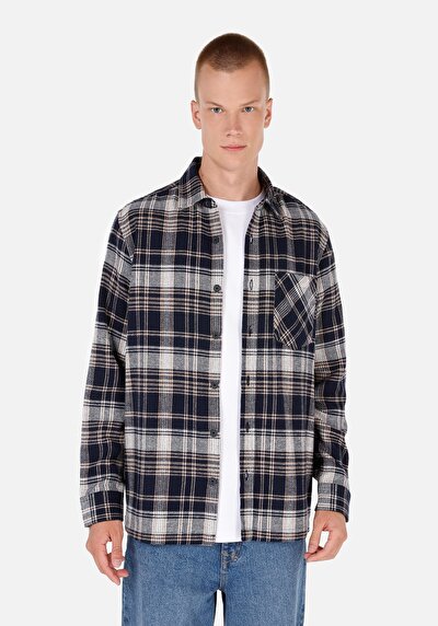 Image de Chemise À Manches Longues Marine Comfort Fit Plaid Flanelle Homme