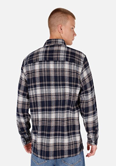 Image de Chemise À Manches Longues Marine Comfort Fit Plaid Flanelle Homme